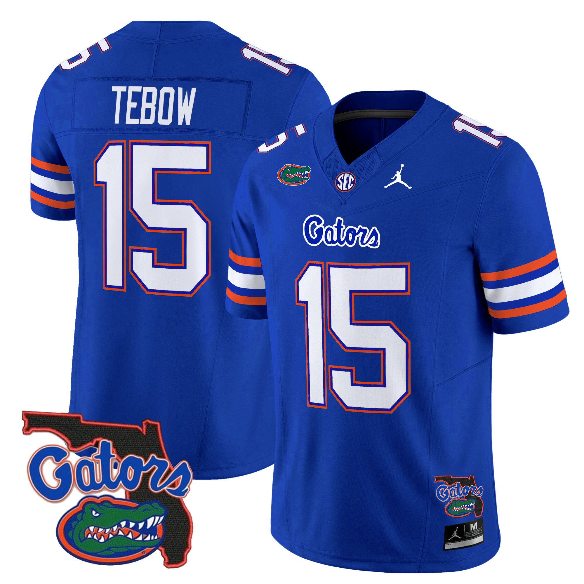 Men Florida Gators #15 Tebow Blue 2024 Florida Patch Vapor Limited NCAA Jersey style 1